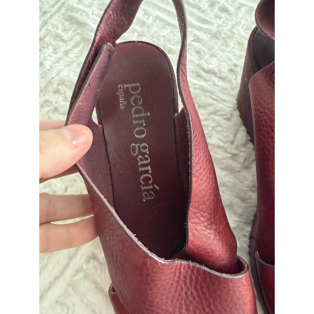 Pedro Garcia Federica Burgundy Leather Suede Platform Wedge Sandals Lagenlook - Picture 4 of 8